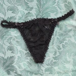 NEW sz M/6 Black Sheer stretchy Thong w/Bows